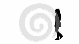 Young female reporter. Full shot african american woman tv news host walking. Black silhouette on white isolated