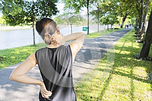 Young female runners exercise in the park,