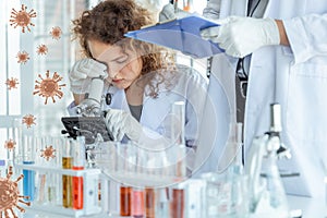 Young female scientists conducting research in chemical laboratory