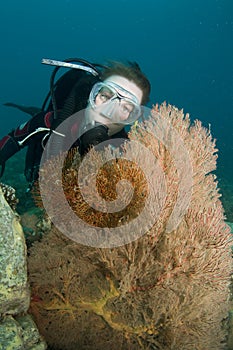 Young female scuba diver portrait