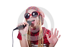 Young female singer with mic