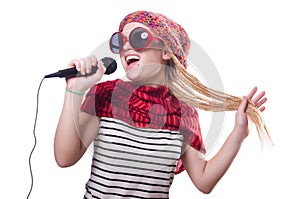 Young female singer with mic