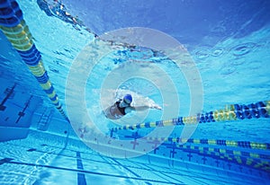 Young female swimmer in competition