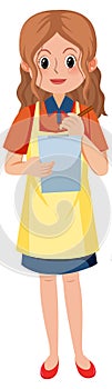 Young female waitress taking an order cartoon character on white background