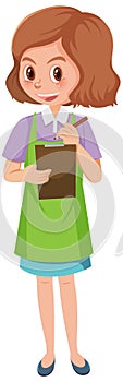 Young female waitress taking an order cartoon character on white background