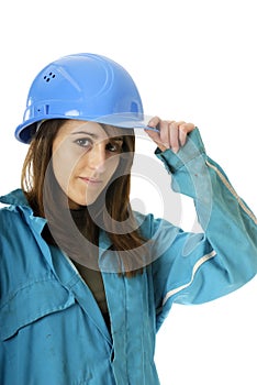 Young female worker with protection helmet