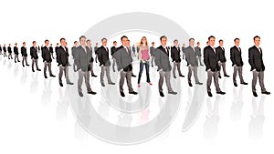 Young feminist woman and businessman formation photo