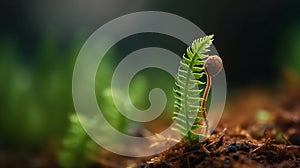 Young fern sprout realistic illustration with isolated blurry background