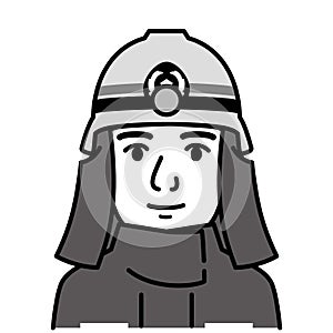 young fireman, firefighter, vector, illustration, black and white