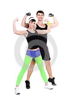 Young fitness couple in the studio