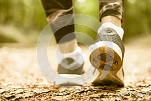 Young fitness female ready for run on forest trail