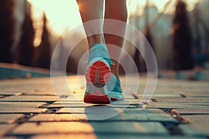 Young fitness female runner legs ready for run on a city road