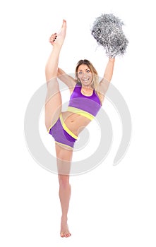 Young flexible cheerleader woman dancer twine
