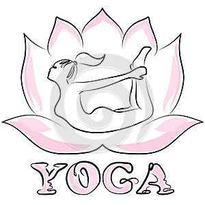 Young flexible woman practicing yoga on a lotus flower background. You can use it as a logo for group sessions, for a