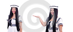 Young flight attendant isolated on the white