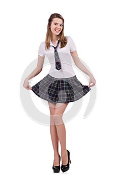 Young flirting student girl isolated on white
