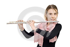 Young Flute Player Holding Flute and Smiling into the Camera