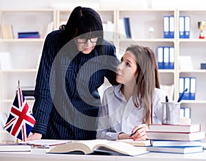 Young foreign student during english language lesson
