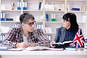 The young foreign student during english language lesson