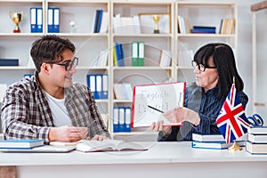 The young foreign student during english language lesson