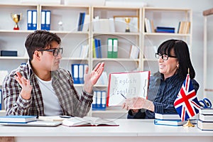 The young foreign student during english language lesson