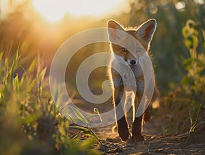 Young Fox in Golden Hour Light