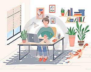 Young freelancer woman working online at her home office