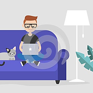 Young freelancer working at home / flat illustra