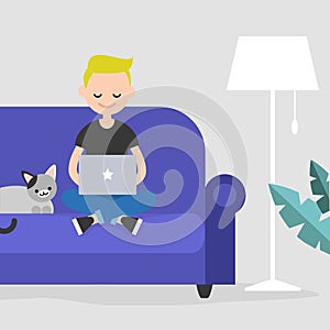 Young freelancer working at home / flat illustra