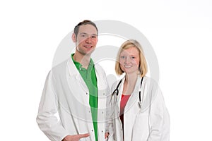 Young friendly medical team in lab coat