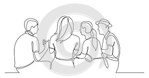 Young friends sitting and talking together - one line drawing