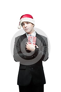 Young funny christmas business man