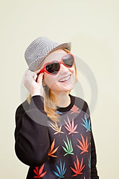Young funny hipster girl wearing trandy outfit