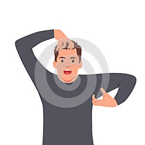 Young funny man imitating a monkey