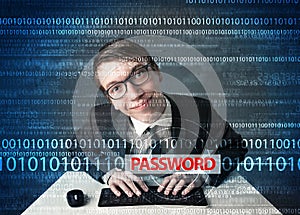 Young geek hacker stealing password