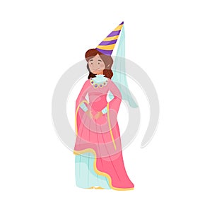 Young Gentlewoman with Hat in Standing Pose Vector Illustration