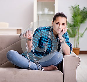 Young girl addicted to tv wasting her time