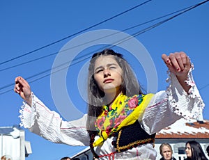Young girl in albanian traditional costume at a ceremony marking the 10th anniversary of Kosovo`s independence in Dragash