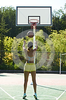 Young girl basketball player have training