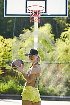 Young girl basketball player have training