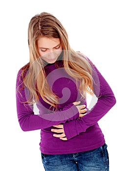 Young girl with bellyache photo