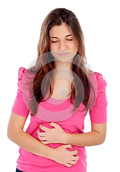 Young girl with bellyache photo
