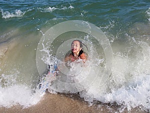 Young Girl Boogie Boarding