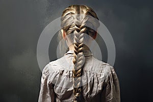 Young girl with braided hair. Braid model back photo.