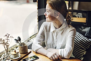 Young Girl Cafe Relaxation Contemplation Leisure Concept