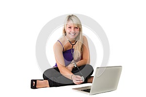 Young girl checking her laptop