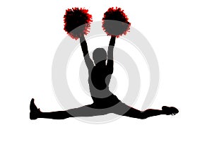 Young girl cheerleader silhouette doing the splits with hands in photo