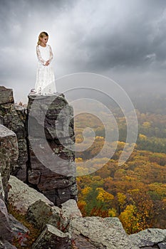 Young Girl, Cliff, Nature, Autumn