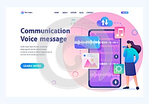 Young girl communicates by sending voice messages. Modern Concept of communication. Flat 2D character. Landing page concepts and