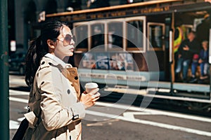 Young girl commuter standing on street